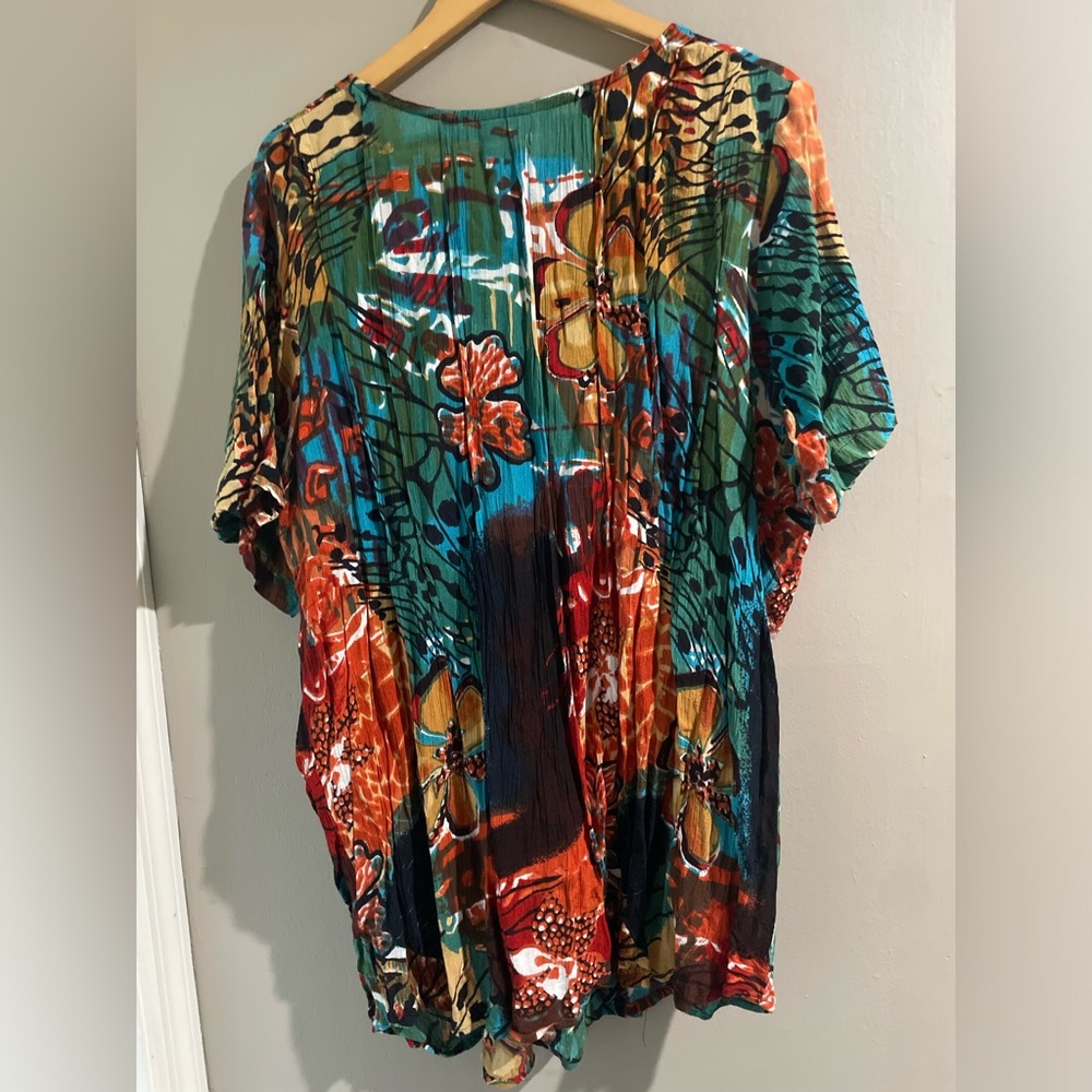 Sold• Roaman’s Art To Wear Button Down Blouse Women’s 20W Multi Print Colorful - Picture 4 of 7